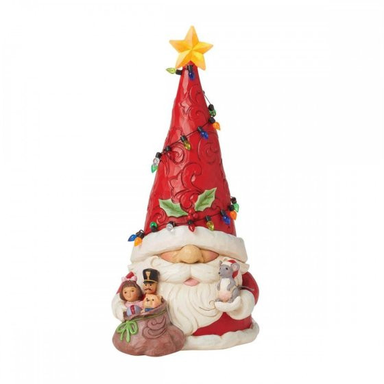 Figurine Gnome Père Noël avec guirlandes lumineuses - JIM SHORE HEARTWOOD CREEK