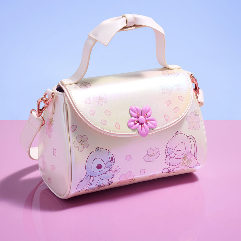 Sac à bandoulière avec poignée et nœud Stitch & Angel fleurs de cerisiers - DISNEY LOUNGEFLY